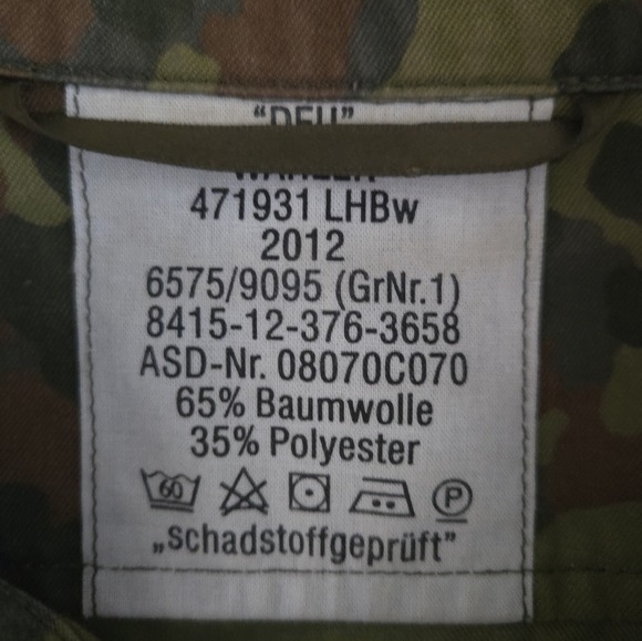 German Army Flecktarn Field Jacket 2012 Camo Combat Shirt Grn13 Bundeswehr - Picture 5 of 15
